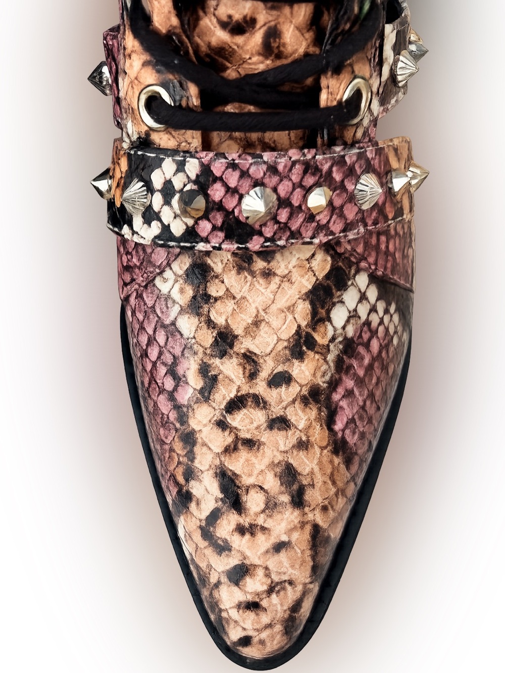 Sam Edelman Elana Snakeskin Print Cutout Lace-Up Studded Ankle Boots Block Heel - Picture 6 of 15
